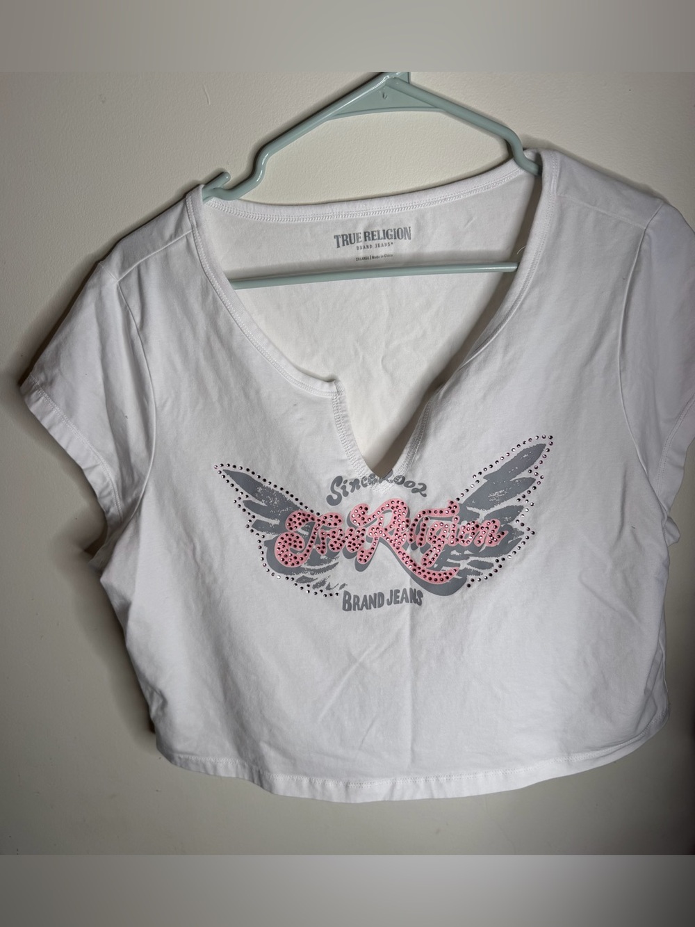 True Religion White Graphic Tee with Pink Logo